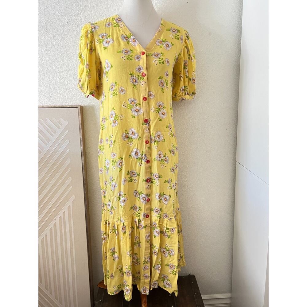 Handmade Vintage Womens Daisy Print House Duster Maxi Dress Sz L Mumu